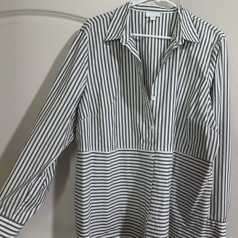 J. Jill Striped Button Up Tunic Long Sleeve Collared Top, size XL